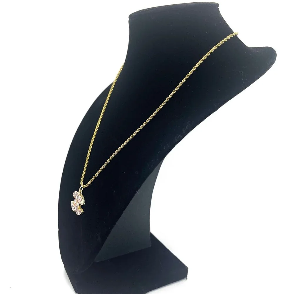CHANEL CC Pink Rhinestone Charm Pendant on Necklace Gold Plated Chain - Picture 4 of 10